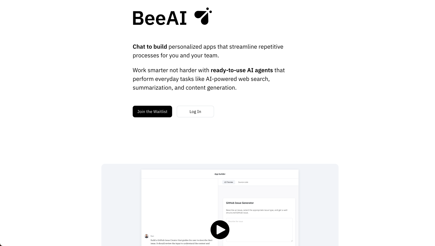 BeeAI interface screenshot 1