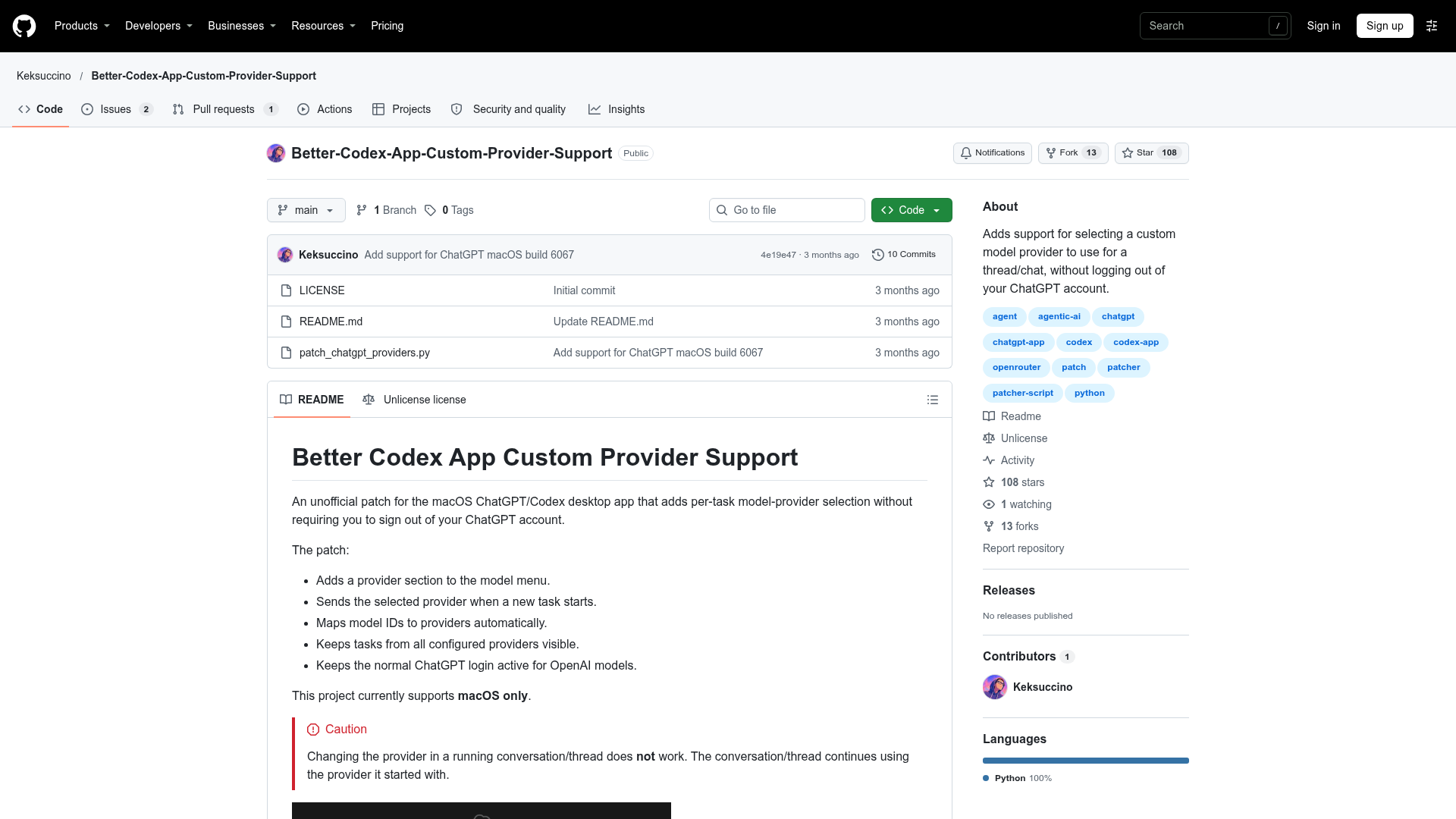 Better-Codex-App-Custom-Provider-Support screenshot 1