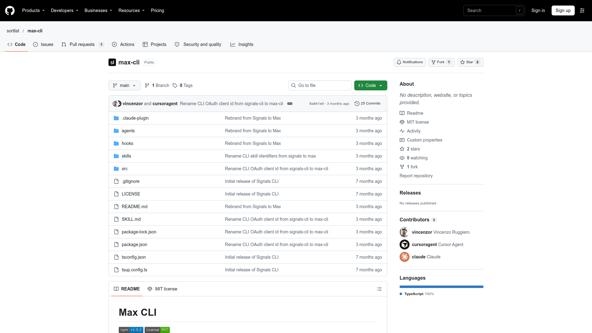 Max CLI screenshot 1